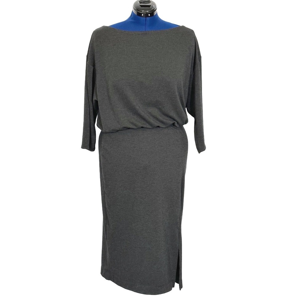 Anthropologie Knit Midi Dress Large Elastic Blousen Waist Boat Neck Gray